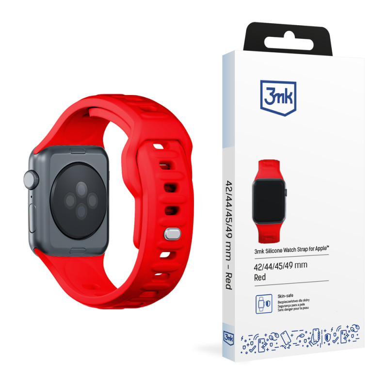 Řemínek 3mk PROTECTION SILICONE pro Apple Watch 42 / 44 / 45 / 49 mm - červený