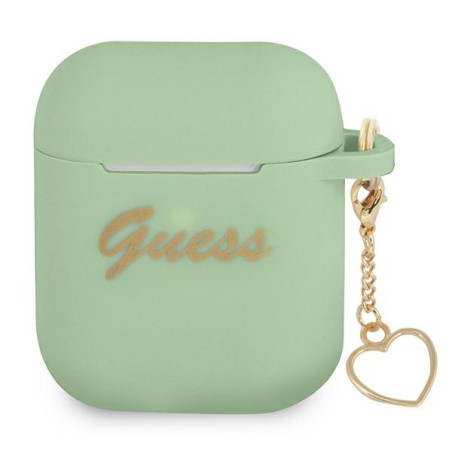 Kryt Guess Silicone Heart Charm pro AirPods - zelená