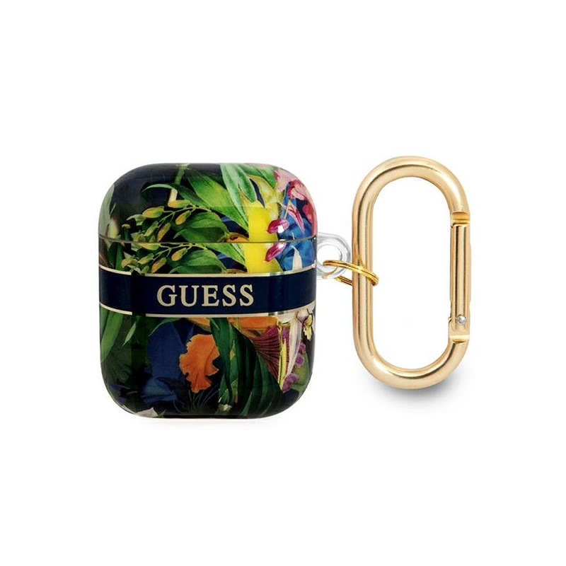 Kryt Guess GUA2HHFLB pro Apple AirPods - modrá/blue květinový řemínek