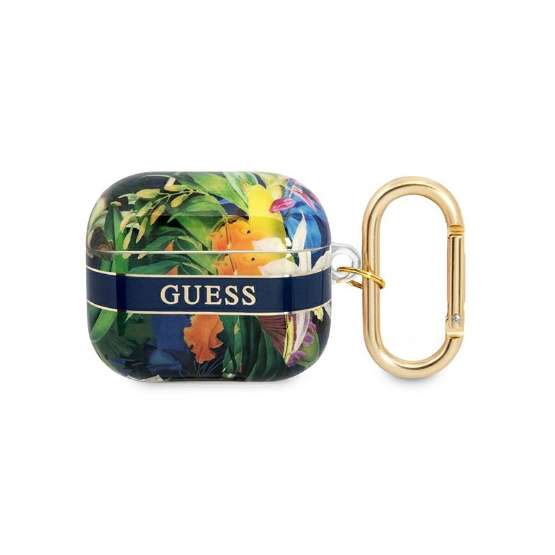 Kryt Guess GUA3HHFLB pro AirPods 3 - modrá/blue flower strap collection