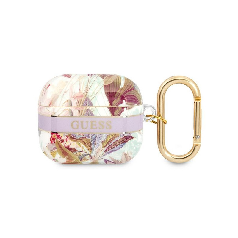 Kryt Guess GUA3HHFLU pro AirPods 3 - fialová (Flower Strap Collection)