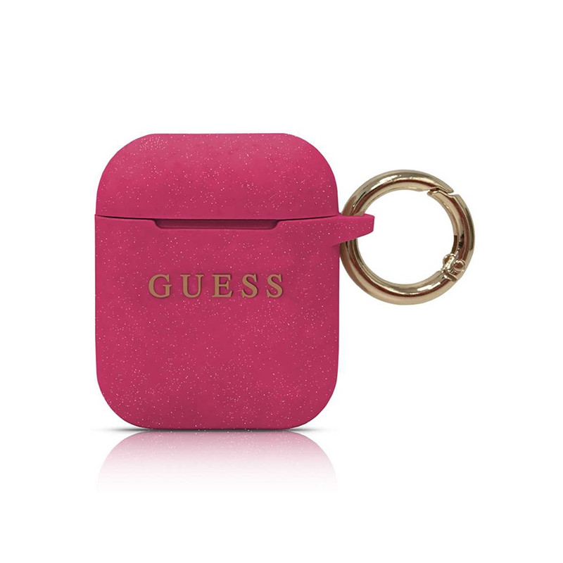 Pouzdro Guess GUACCSILGLFU pro AirPods - fuchsiová lesklá
