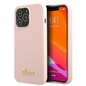 Kryt Guess SILICONE SCRIPT GOLD LOGO iPhone 13 Pro - světle růžová