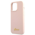 Kryt Guess SILICONE SCRIPT GOLD LOGO iPhone 13 Pro - světle růžová