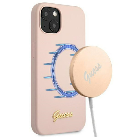 Kryt Guess Silicone Script pro iPhone 13 – světle růžová