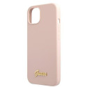 Kryt Guess Silicone Script pro iPhone 13 – světle růžová