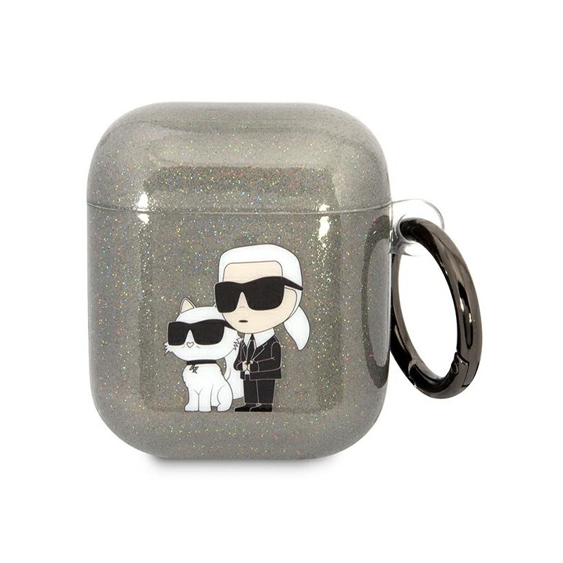 Pouzdro Karl Lagerfeld KLA2HNKCTGK pro AirPods 1/2 - černá/glitter