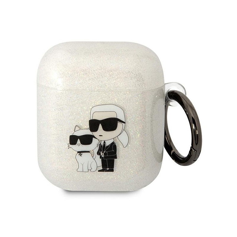 Pouzdro Karl Lagerfeld KLA2HNKCTGT pro AirPods 1/2 - transparentní glitter