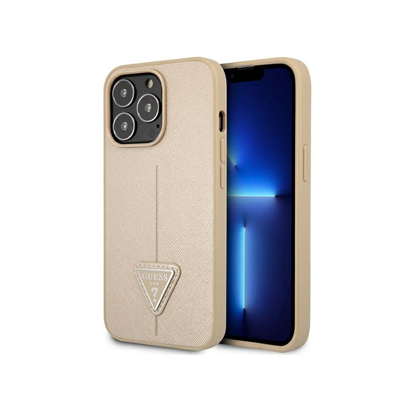 Kryt Guess Saffiano Triangle Logo pro iPhone 13 Pro / 13 6.1" - béžový