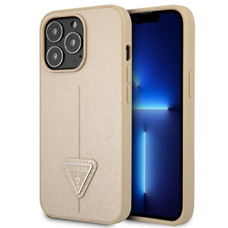 Kryt Guess Saffiano Triangle Logo pro iPhone 13 Pro - béžový