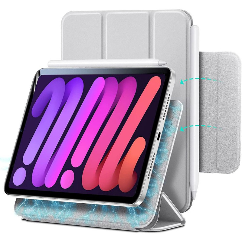 ESR Rebound Magnetic obal pro iPad Mini 8,3" (6.gen., 2021) a Apple Pencil, stříbrno-šedý