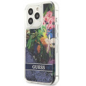 Kryt Guess Flower Liquid Glitter pro iPhone 13 Pro - modrý