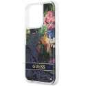 Kryt Guess Flower Liquid Glitter pro iPhone 13 Pro - modrý