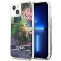 Kryt GUESS Flower Liquid Glitter pro iPhone 13 mini - modrá