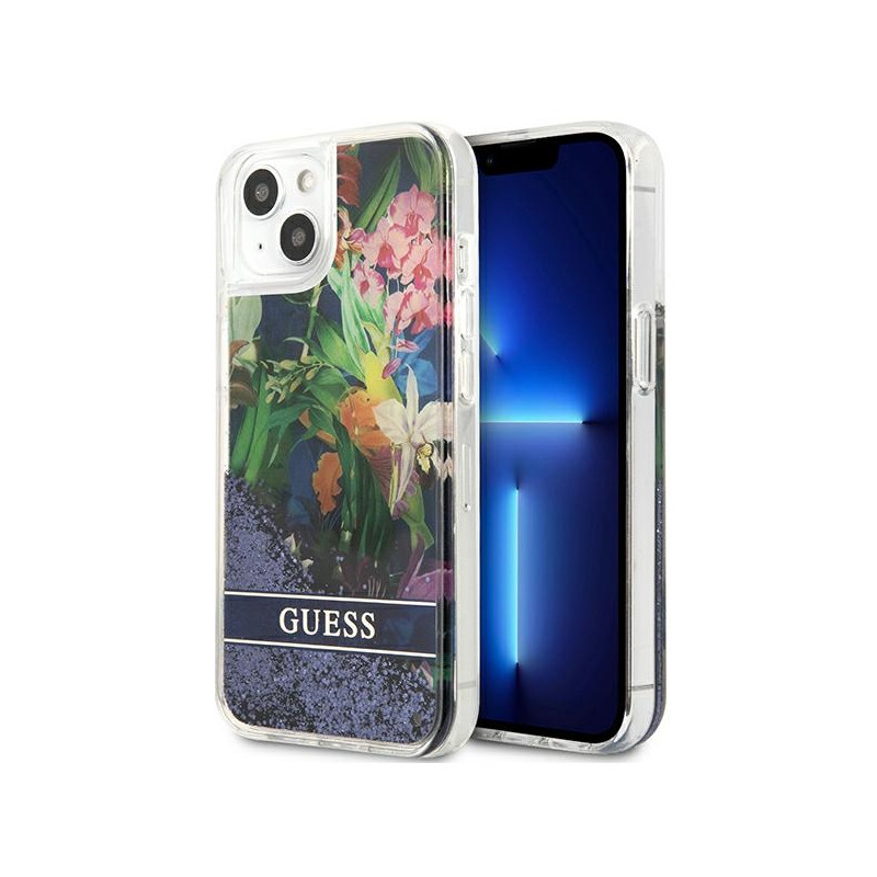Kryt GUESS GUHCP13SLFLSB pro iPhone 13 mini - modrá/blue hardcase Flower Liquid Glitter
