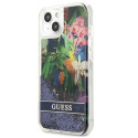 Kryt GUESS Flower Liquid Glitter pro iPhone 13 mini - modrá