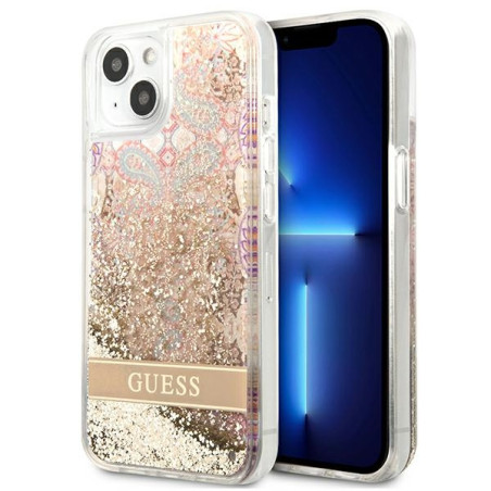 Kryt GUESS Paisley Liquid Glitter iPhone 13 mini - zlatá