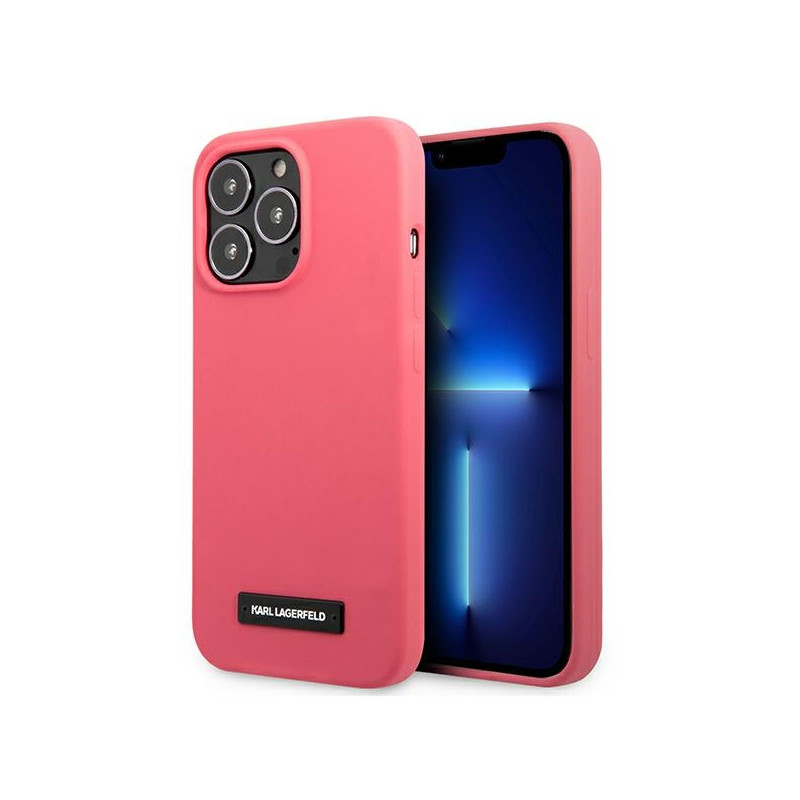 Kryt Karl Lagerfeld SILICONE PLAQUE pro iPhone 13 Pro - fuchsia