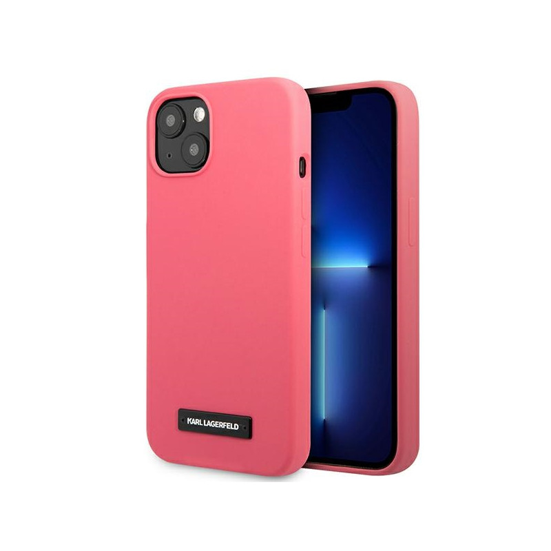 Kryt Karl Lagerfeld SILICONE PLAQUE pro iPhone 13 mini - fuchsia