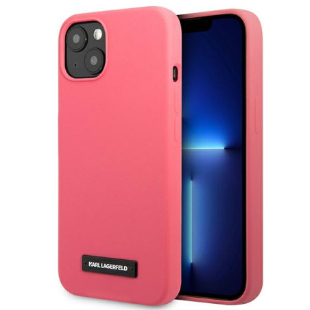 Kryt Karl Lagerfeld SILICONE PLAQUE iPhone 13 mini - fuchsia