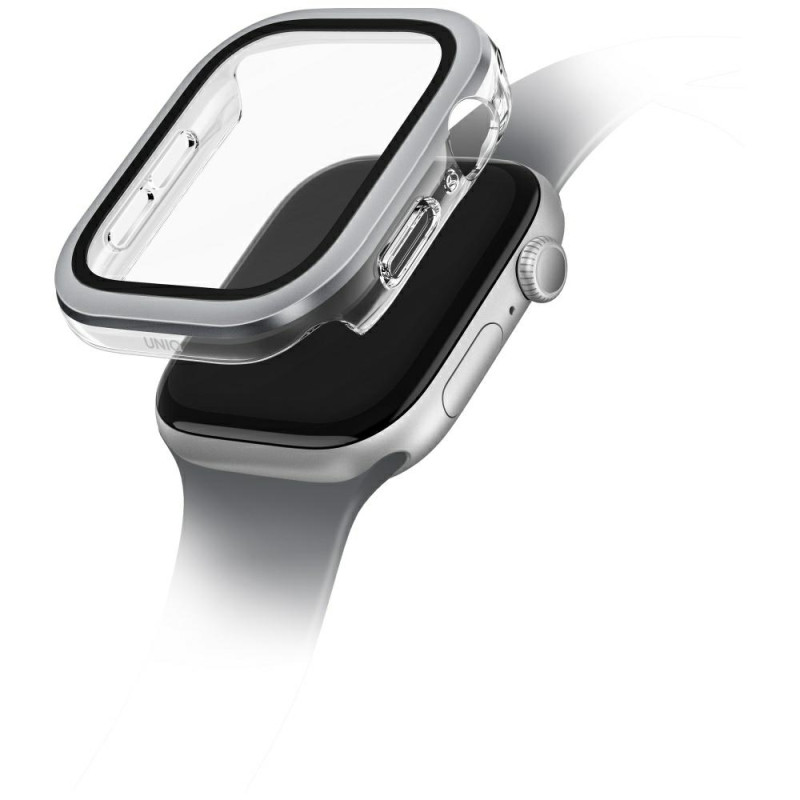 Pouzdro UNIQ VOUTE Tempered Glass pro Apple Watch 10 42 mm - stříbrná