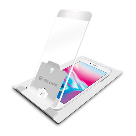 ESTUFF Easy Applicator Ochranné sklo 3D FULL-COVER 0.3mm pro iPhone 7/8/SE20/SE22, montážní rámeček, bílé