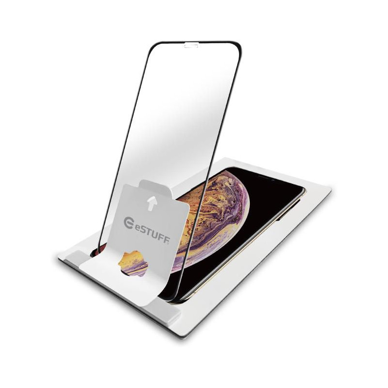 ESTUFF Easy Applicator Ochranné sklo 3D FULL-COVER 0.3mm pro iPhone X/XS, montážní rámeček