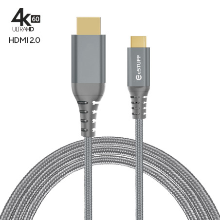 ESTUFF ES607102 Redukční kabel USB-C/HDMI, s podporou 4K/60Hz, opletený kabel, šedý
