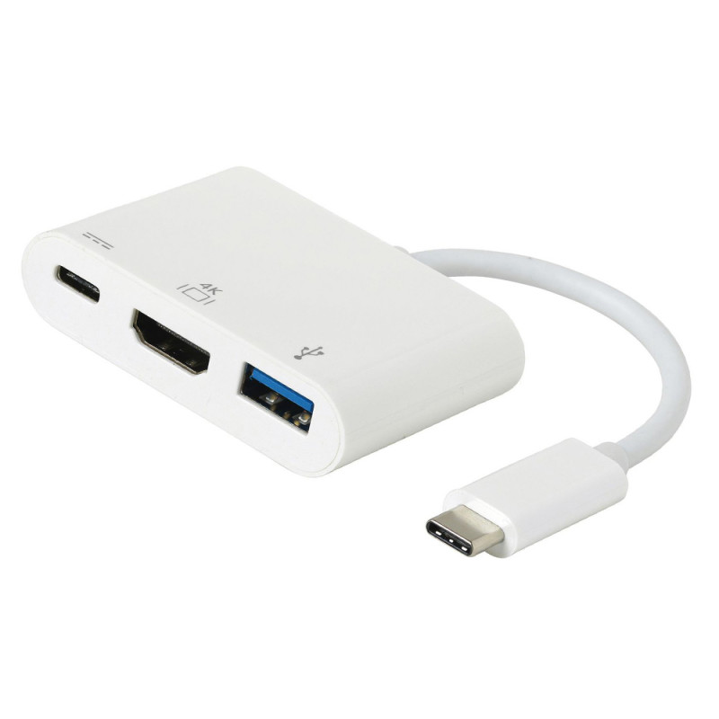 ESTUFF ES623001WH USB-C AV Multiport Adapter 3v1 (hub HDMI, USB, USB-C), bílý