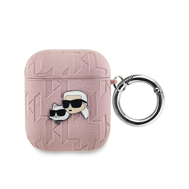 Pouzdro Karl Lagerfeld MONOGRAM Karl & Choupette pro AirPods 1 / 2 - růžové