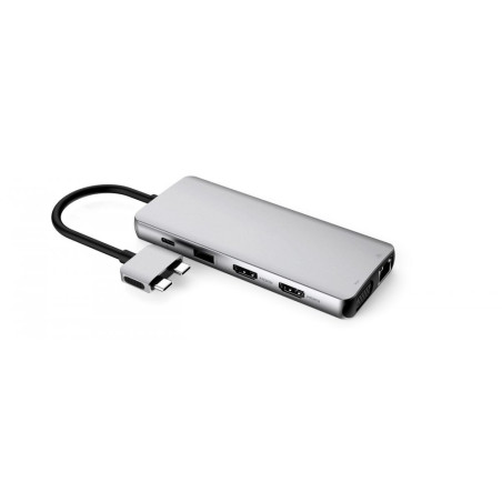 ESTUFF ES623010 Triple Display USB-C hub 12v1 (2xHDMI, VGA, 4x USB, audio, SD/MicroSD, RJ45, USB-C 100W), Space Grey