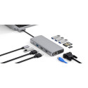 ESTUFF ES623010 Triple Display USB-C hub 12v1 (2xHDMI, VGA, 4x USB, audio, SD/MicroSD, RJ45, USB-C 100W), Space Grey