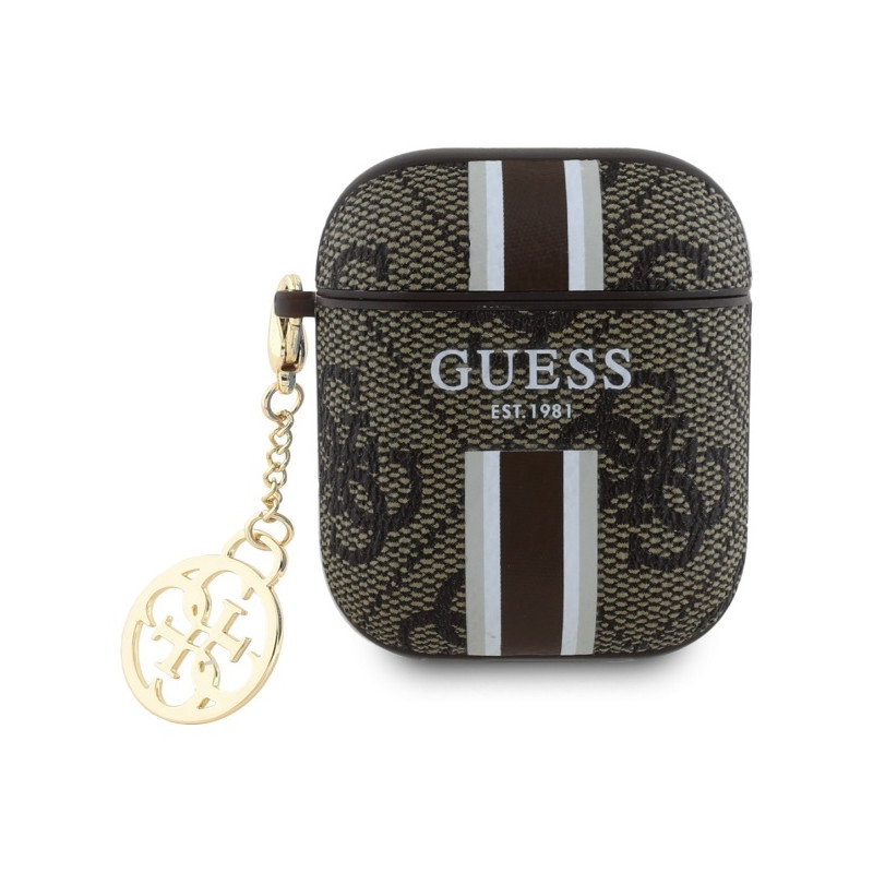 Kryt Guess GUA2P4RPSW pro AirPods 1/2 - hnědá/habrově hnědá (Printed Stripes)