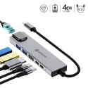 ESTUFF ES623012 Multi USB-C hub 6v1 (HDMI, 2x USB, 2x USB-C, RJ45), napájení až 87W, Space Grey
