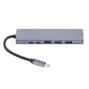 ESTUFF ES623012 Multi USB-C hub 6v1 (HDMI, 2x USB, 2x USB-C, RJ45), napájení až 87W, Space Grey