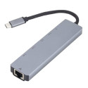 ESTUFF ES623012 Multi USB-C hub 6v1 (HDMI, 2x USB, 2x USB-C, RJ45), napájení až 87W, Space Grey