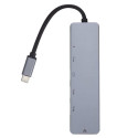 ESTUFF ES623012 Multi USB-C hub 6v1 (HDMI, 2x USB, 2x USB-C, RJ45), napájení až 87W, Space Grey