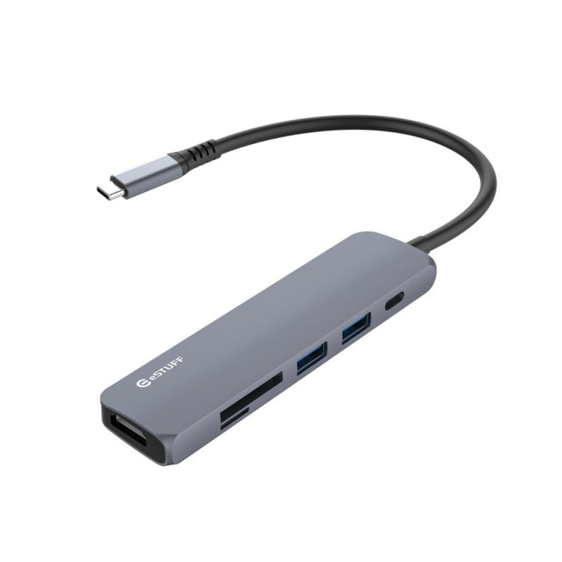 ESTUFF ES624601 Slim USB-C hub 6v1 (HDMI, 2x USB, USB-C, audio, SD/MicroSD), Space Grey