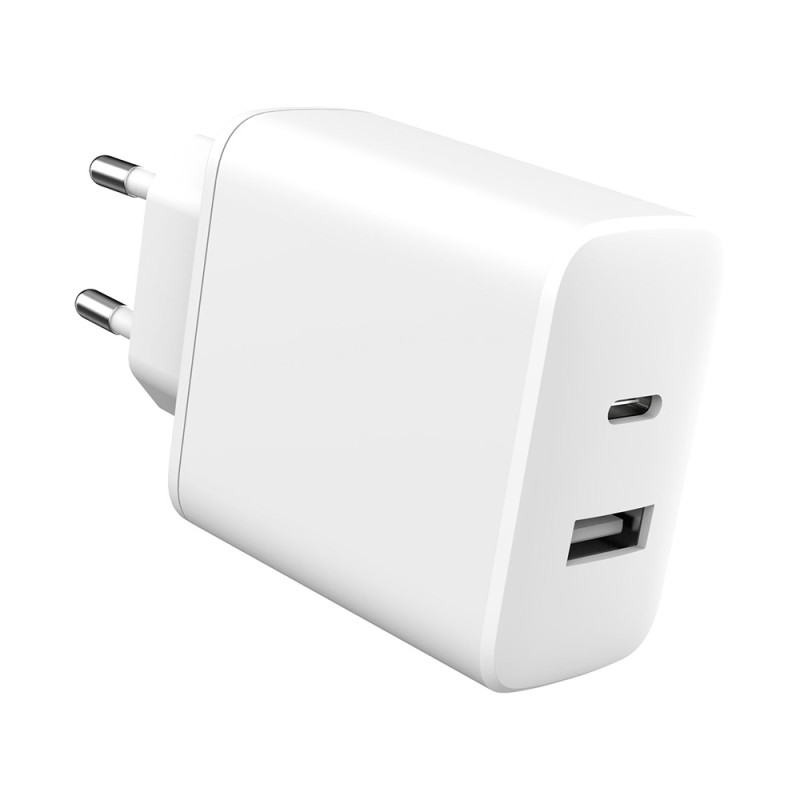 ESTUFF ES635031 Prémiová dvouportová nabíječka USB a USB-C PD 32W, bílá