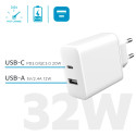 ESTUFF ES635031 Prémiová dvouportová nabíječka USB a USB-C PD 32W, bílá