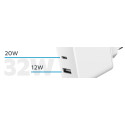 ESTUFF ES635031 Prémiová dvouportová nabíječka USB a USB-C PD 32W, bílá
