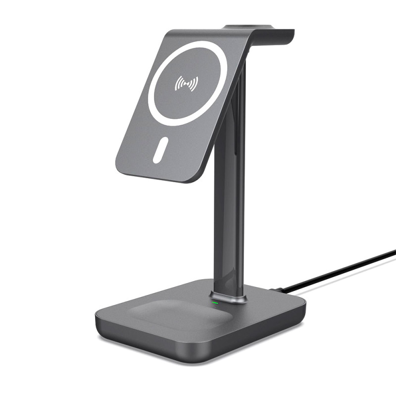 ESTUFF ES638201 Bezdrátová MagSafe nabíječka 3v1 pro iPhone, AirPods a Watch, 15W, tmavě šedá