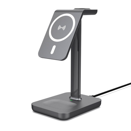 ESTUFF ES638201 Bezdrátová MagSafe nabíječka 3v1 pro iPhone, AirPods a Watch, 15W, tmavě šedá