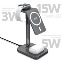 ESTUFF ES638201 Bezdrátová MagSafe nabíječka 3v1 pro iPhone, AirPods a Watch, 15W, tmavě šedá