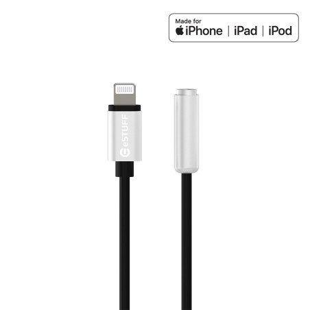 ESTUFF ES651650 Adaptér Lightning/Jack 3,5mm s MFi certifikací a kovovými konektory, černo-stříbrná
