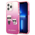 Kryt Karl Lagerfeld IKONIK Karl&Choupette iPhone 13 Pro - růžová