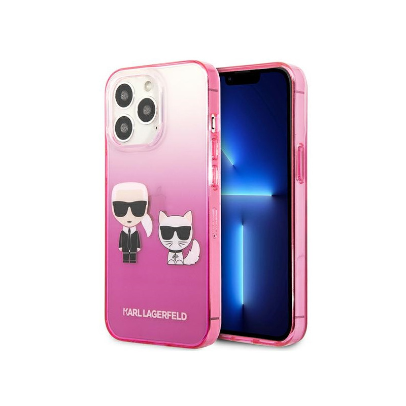 Kryt Karl Lagerfeld IKONIK Karl&Choupette pro iPhone 13 Pro - růžová