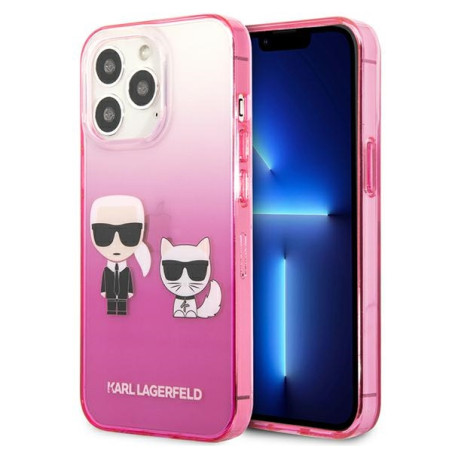 Kryt Karl Lagerfeld IKONIK Karl&Choupette iPhone 13 Pro - růžová