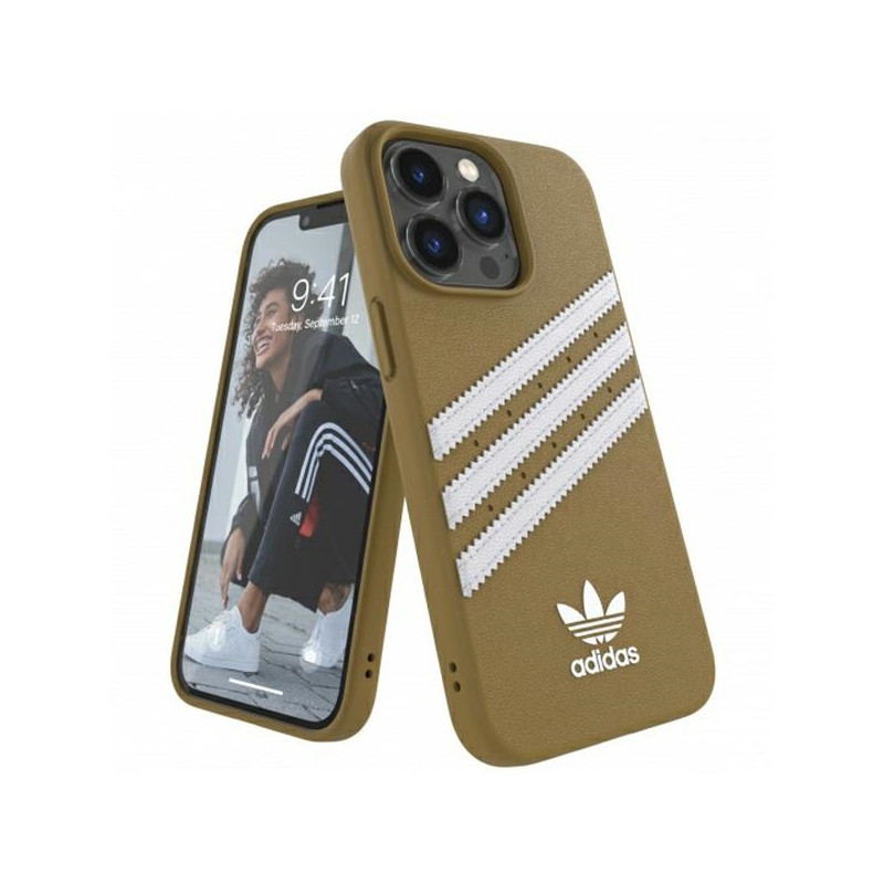 Kryt Adidas OR Molded Case PU pro iPhone 13 Pro / iPhone 13 - béžová a zlatá