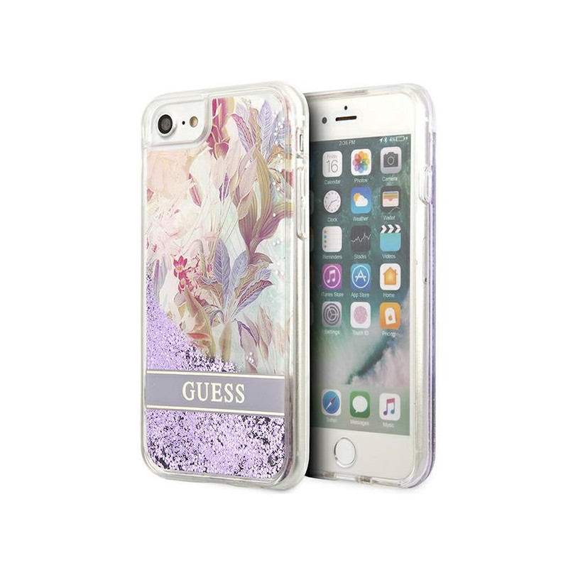 Kryt Guess Flower LIQUID GLITTER pro iPhone SE 2022 / SE 2020 / 7 / 8 - fialová